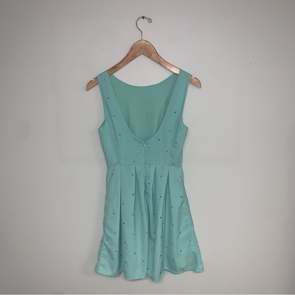 Mustard Seed Dress Size Small Teal  Multicolour Polka Dots Scoop Neck‎ Pleated - Picture 5 of 9